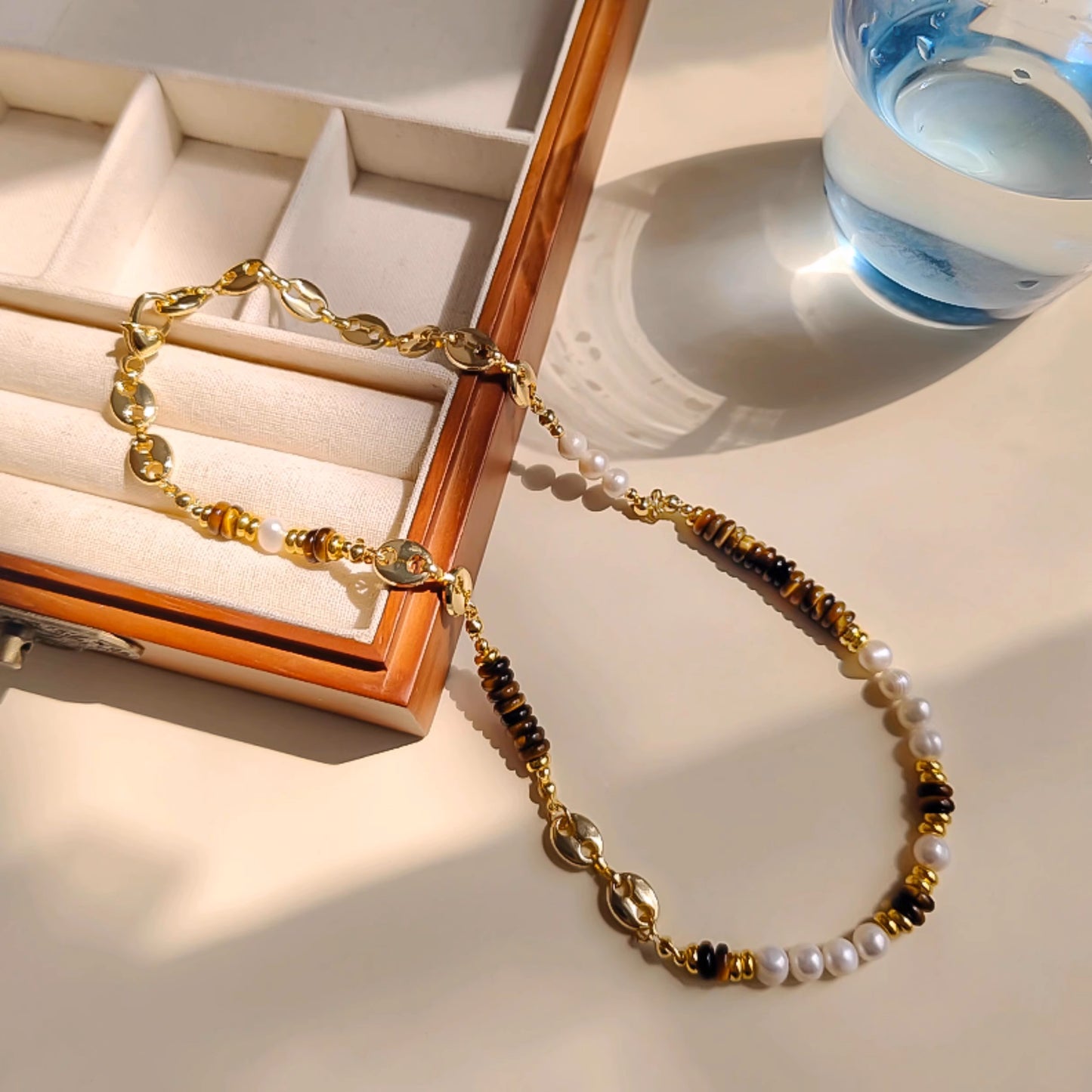 Golden Strength Tiger’s Eye & Pearl Necklace