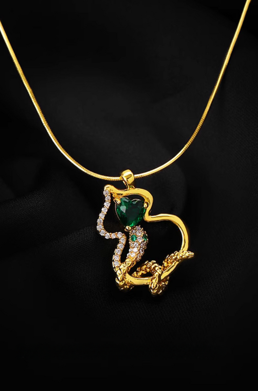 Elegant Fortune Gourd Necklace – Emerald Zircon Snake Year Edition