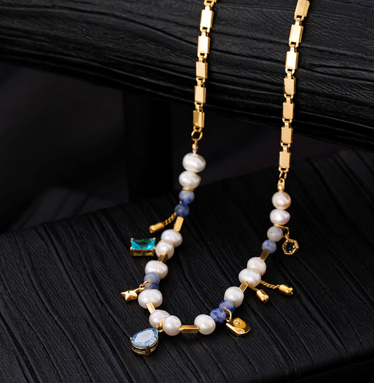 Blue Whisper Tassel Pearl Necklace