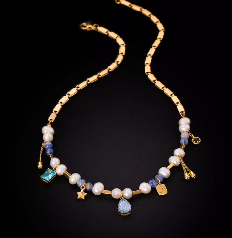 Blue Whisper Tassel Pearl Necklace