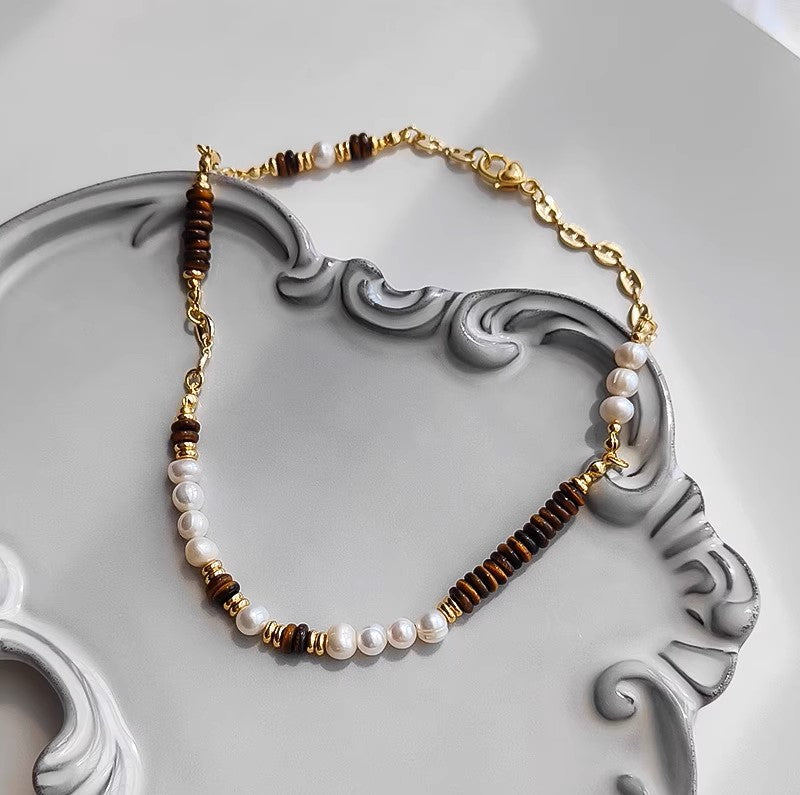 Golden Strength Tiger’s Eye & Pearl Necklace