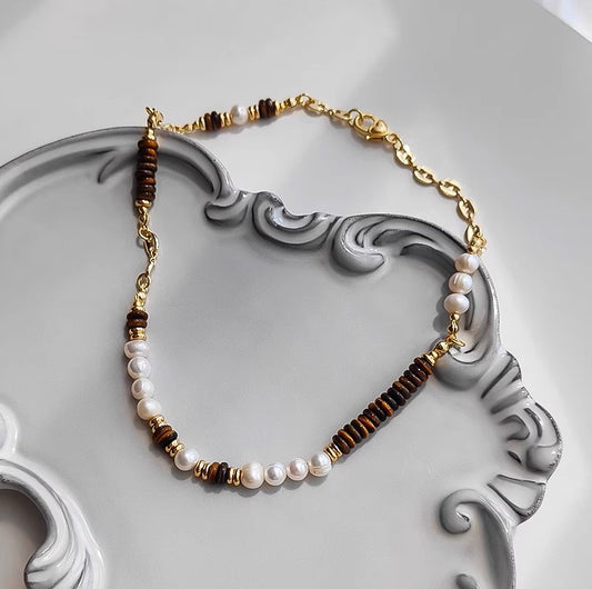 Golden Strength Tiger’s Eye & Pearl Necklace