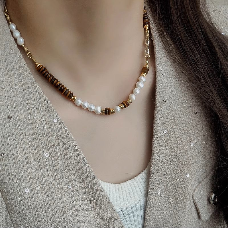 Golden Strength Tiger’s Eye & Pearl Necklace